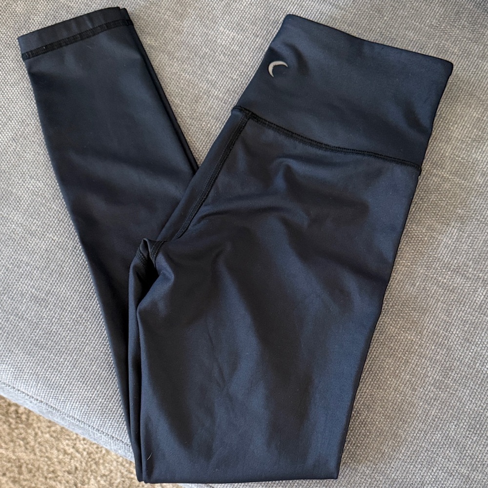 Women's High-Waist Black Leggings with Crescent Logo